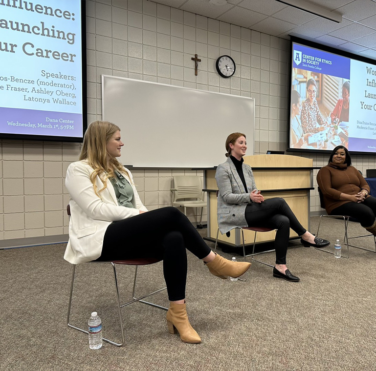 Pictured from left: Mackenzie Fraser with fellow panel speakers Ashley Oberg and Latonya Wallace.